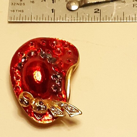 Red Hat Society Red Enamel Brooch Rhinestones Gold-Tone - Picture 6 of 6